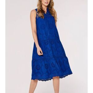 APRICOT Tassel Broderie‎ Midi Dress Blue Sz 8